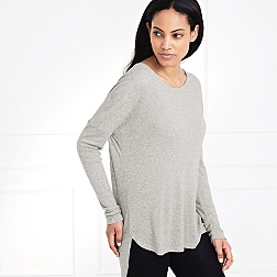 shirt tops rib curved hem sleeve silver