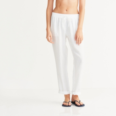 white linen beach pants