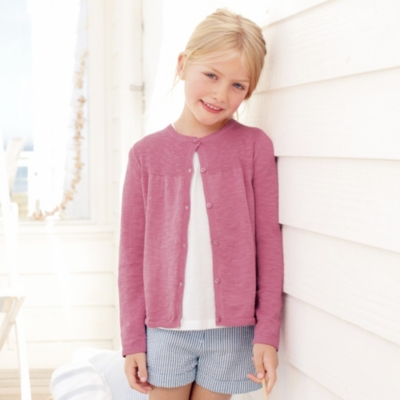 Girls' Cotton Linen Rib Cardigan - Rose