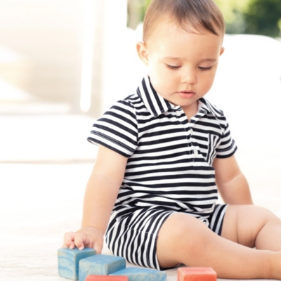 Striped Polo Shortie - Navy