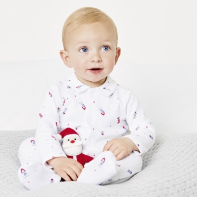 Snowman Collared Sleepsuit Baby's First Christmas The White Company UK