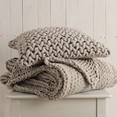 Chunky Natural Hand-Knit Throw & Cushion 