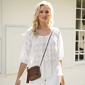 Embroidered 3/4 Sleeve White Cotton Top 