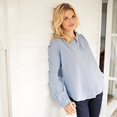 Collarless Gathered Shirt 