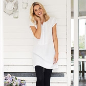 Short Sleeve Linen Pintuck Bib Tunic 