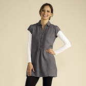 Short Sleeve Linen Pintuck Graphite Bib Tunic 