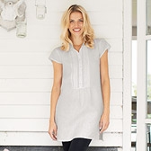 Linen Short Sleeve Pintuck Bib Tunic 