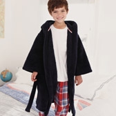 Boys Navy Fleece Hooded Robe 
