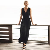 Notch Neck Jersey Black Maxi Dress 