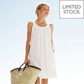 Pleat Neck White Linen Dress