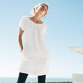 Shirred Detail Linen White Tunic 