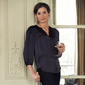 Hammered Silk Collarless Blouse 