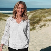 Buy Cotton Broderie Notch Neck Top - White from The White Company