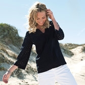 Buy Cotton Broderie Notch Neck Top - Navy from The White Company