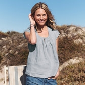 Buy Cap Sleeve Linen Top - Seafoam Stripe from The White Company