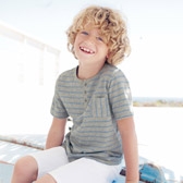 Buy Boys' Textured Stripe T-Shirt - Blue from The White Company