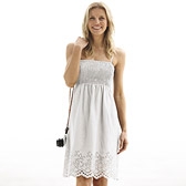 Broderie Hem Linen Dress - White 