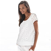 Broderie Roll Cuff Top - White 