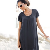 Picot Trim Silk Dress - Navy 