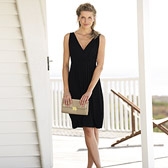 Pleated V Neck Jersey Dress - Navy, Extra Small