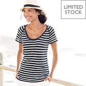Stripe Linen Knitted T-Shirt - Navy 