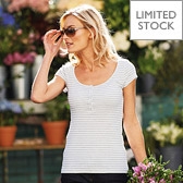 Stripe Cap-Sleeved Henley T-Shirt - White 