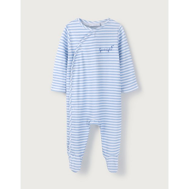 1-1 1/2Y ‘Goodnight’ Embroidered Stripe Sleepsuit The White Company Clothing Loungewear Sleepsuits 