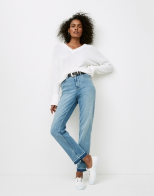 Blue jeans store with frayed hem