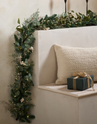 250cm Pre-Lit Frosted Eucalyptus Garland