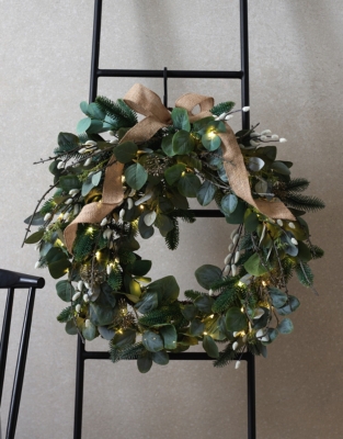60cm Pre Lit Foraged Winter Wreath