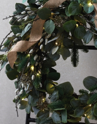60cm Pre Lit Foraged Winter Wreath