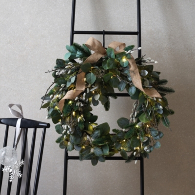 60cm Pre Lit Foraged Winter Wreath