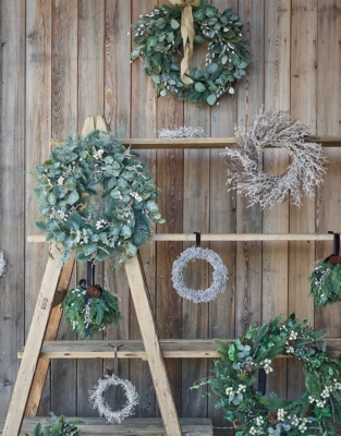 60cm Pre-Lit Frosted Eucalyptus Wreath