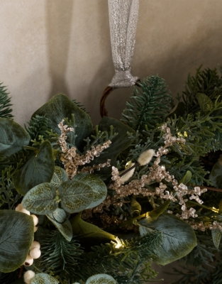 60cm Pre-Lit Frosted Eucalyptus Wreath