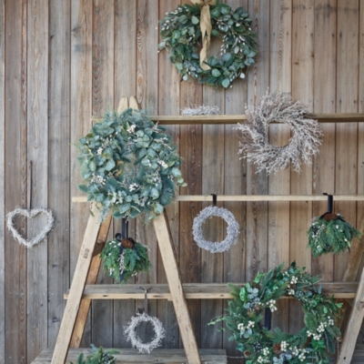 60cm Pre-Lit Frosted Eucalyptus Wreath