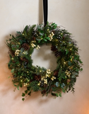 60cm Pre Lit Ultimate Pinecone Wreath