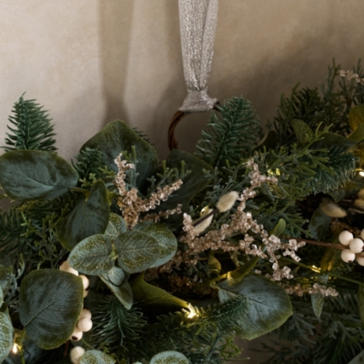 65cm Pre-Lit Frosted Eucalyptus Wreath