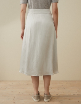 A-Line Hammered Satin Skirt - Soft Grey