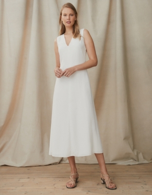 Image of A-Line Twist-Neck Midi Dress