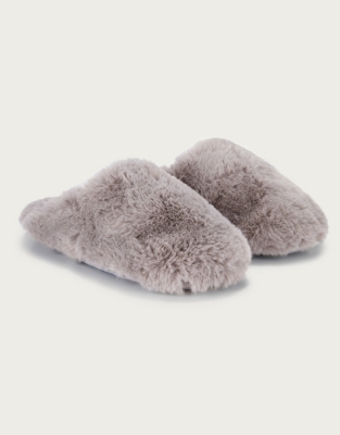 grey fluffy mule slippers