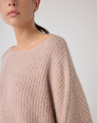 Alpaca Blend Oversized Ribbed Sweater - Soft Rose