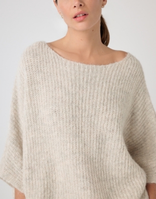 Alpaca Blend Oversized Ribbed Sweater - Oyster