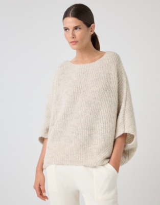 Alpaca Blend Oversized Ribbed Sweater - Oyster