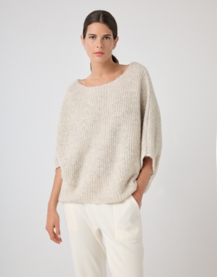 Alpaca Blend Oversized Ribbed Sweater - Oyster