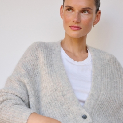 Alpaca Blend Ribbed Cardigan