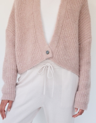Alpaca Blend Ribbed Cardigan - Soft Rose