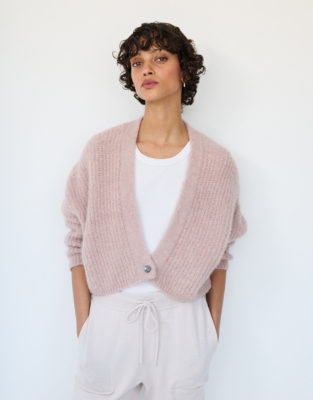 Alpaca Blend Ribbed Cardigan - Soft Rose