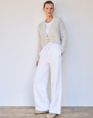 Alpaca Blend Ribbed Cardigan - Oyster