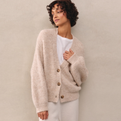 Alpaca Blend Ribbed Cardigan