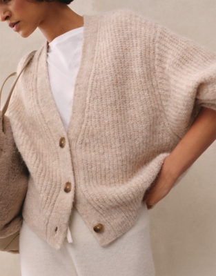 Alpaca Blend Ribbed Cardigan